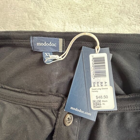 Mododoc Mens Black Seal Long Sleeve Henley Shirt Size XL 100% Cotton Casual New - Picture 3 of 7